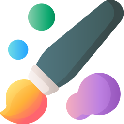 Icono de brocha con manchas de pintura de colores a los lados. La imagen 'Brush' ha sido creada por Freepik y descargada de flaticon en https://www.flaticon.com/free-icons/paint-brush